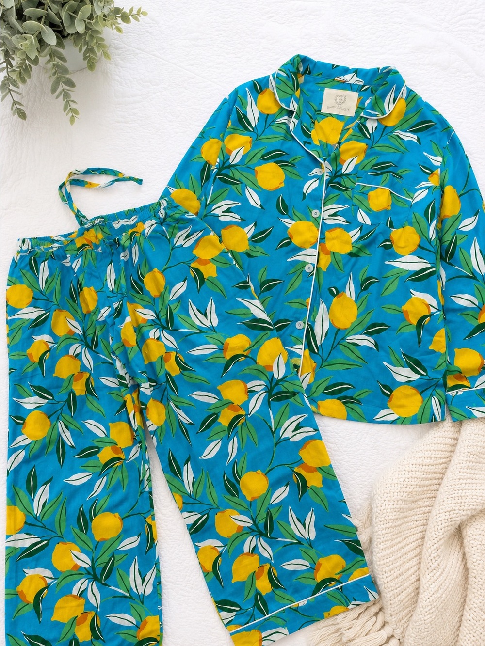 Print Fresh Organic Cotton pajamas set women’s medium lemon print